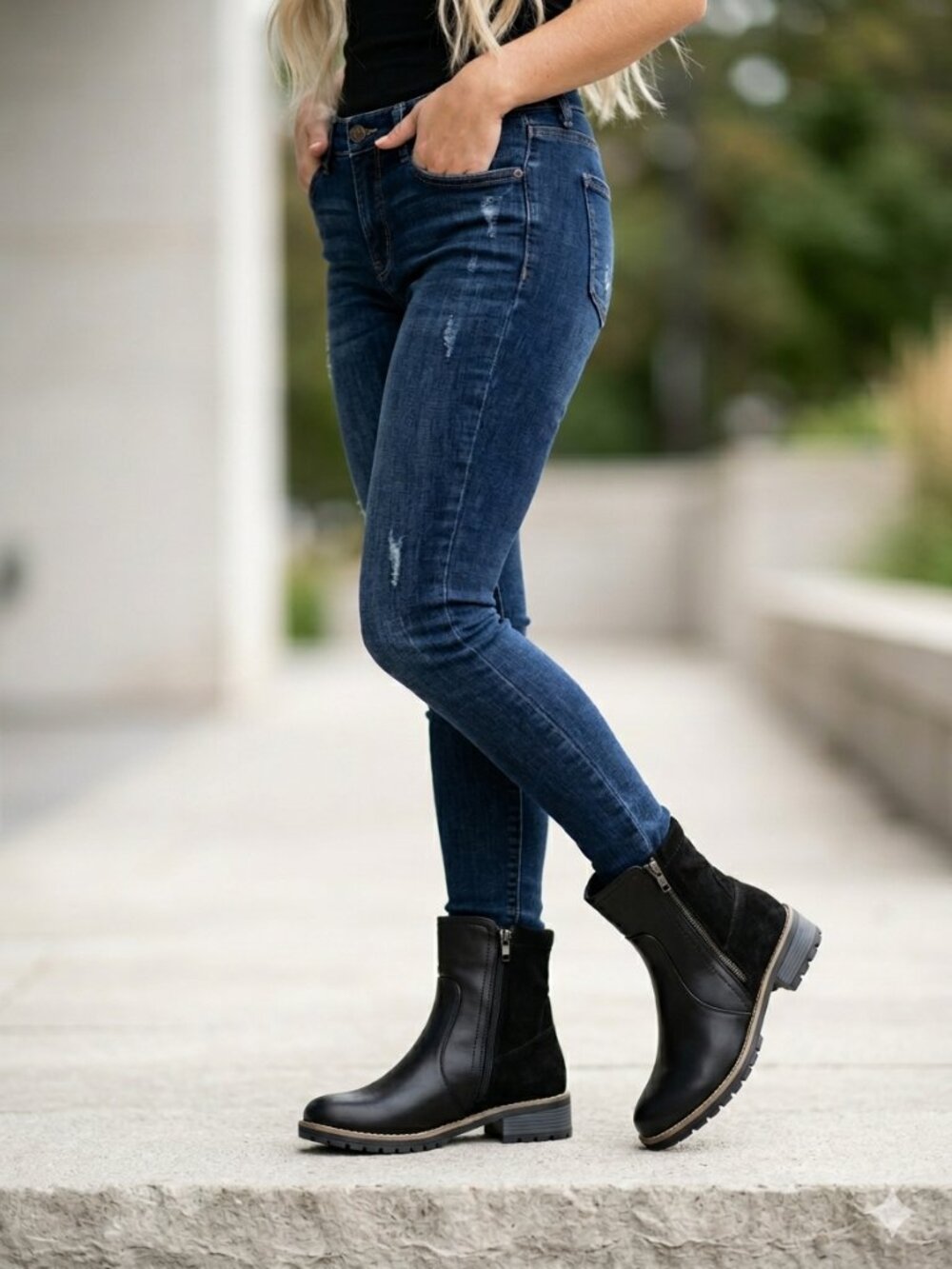 AquaDiva Black Leather & Suede Ankle Boots - Size 41